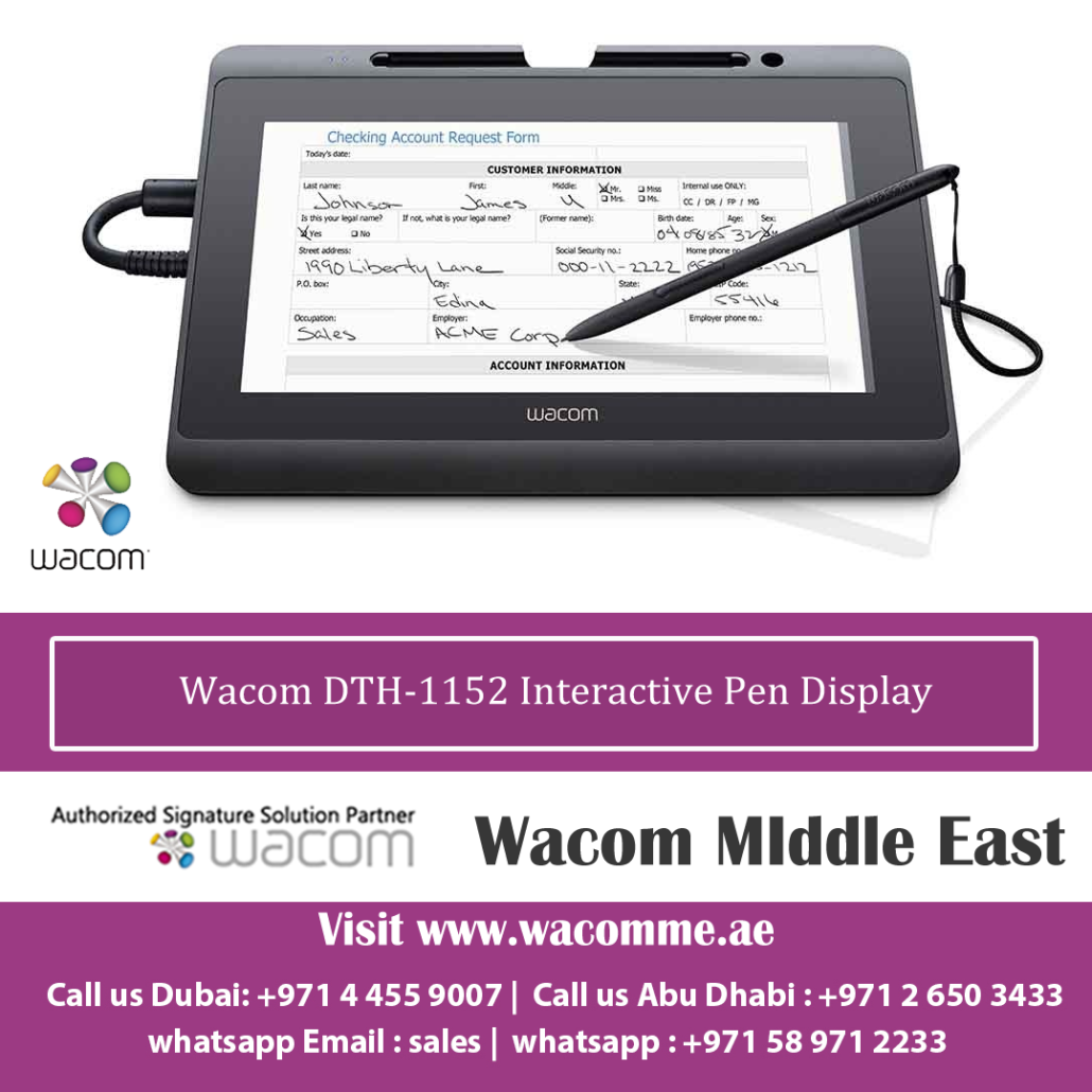 Tablette graphique Wacom DTH-1152 Ecran interactif eSignatures USB 2.0 HDMI (Hor